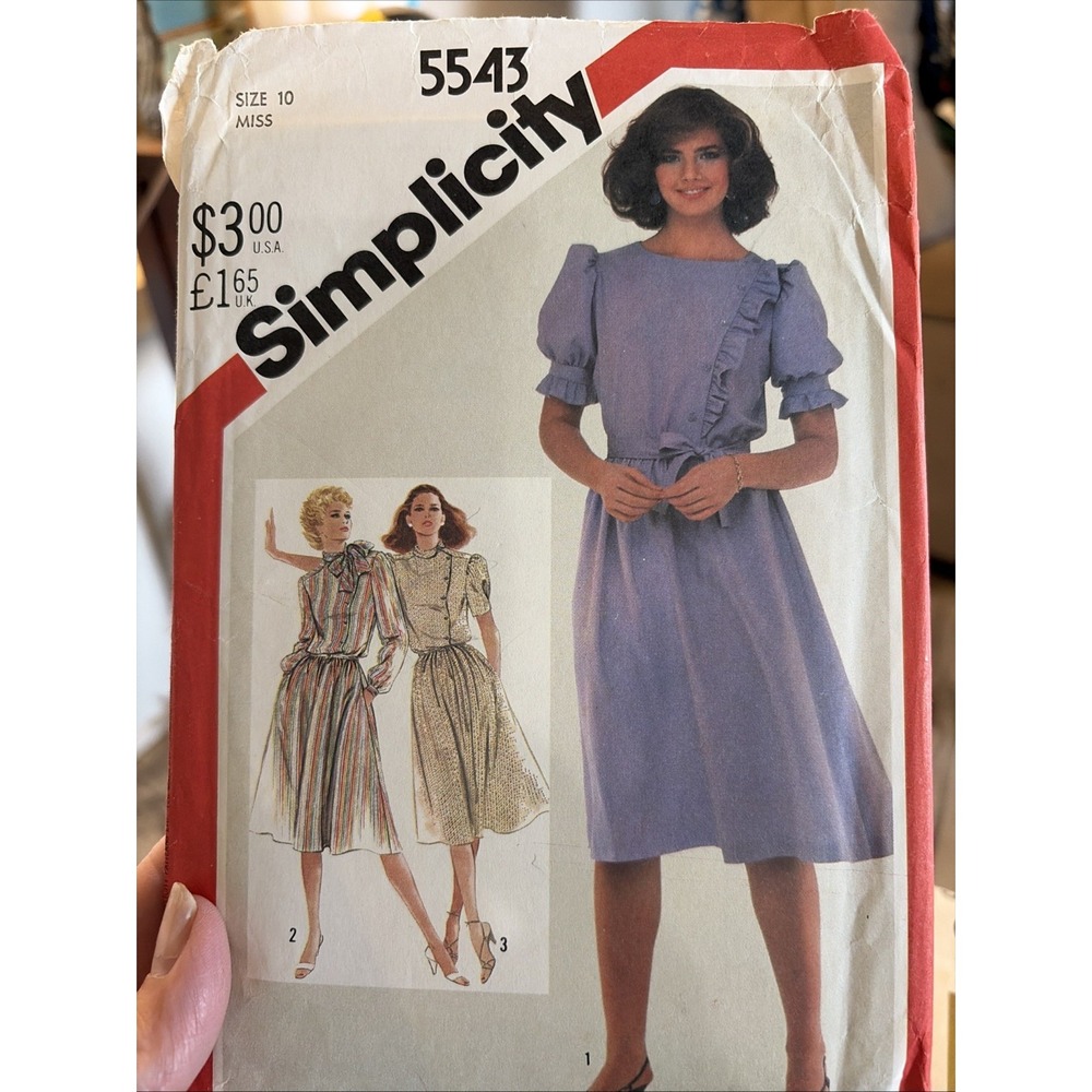 Simplicity 5543 Sewing Pattern Dress Vintage Puff Sleeves Misses Size 10 Cut